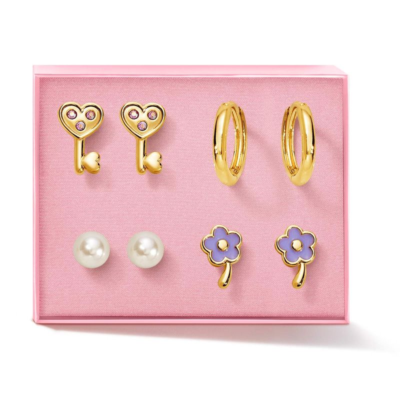 set-de-aretes-x4-para-ni�a-ba�ados-en-oro-de-24k-princesa