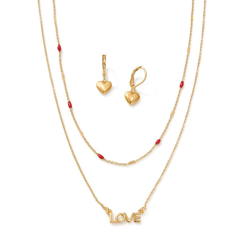 juego-de-collar-y-aretes-dije-LOVE-en-ba�o-de-oro-de-24kk-y-piedras-pintadas-a-mano-en-rojo